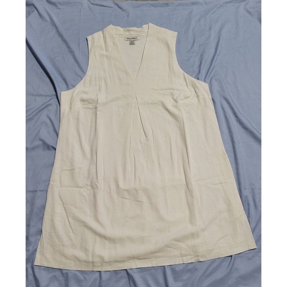 Tommy Bahama Two Palms White Linen Sleeveless Shift Dress V-Neck XL Pockets - Picture 2 of 11